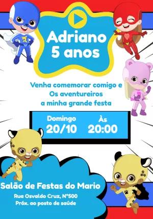 Convite de Aniversário Os Aventureiros para Editar Online