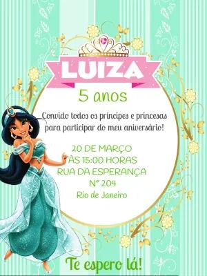 Convite de Aniversário da Princesa Jasmine para Editar Online