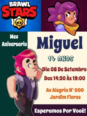 Convite Aniversário Brawl Stars com Personagens para Editar Online