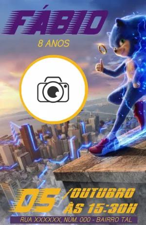 Convite de Aniversário Sonic com Foto para Editar Online