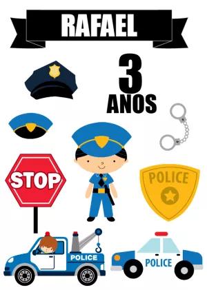 Topo de Bolo Policial Infantil para Editar e Imprimir