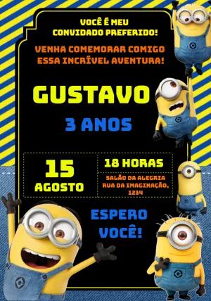 Convite de Aniversário Minions Divertido para Editar Online