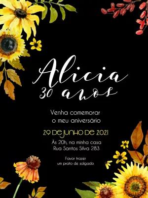Convite Aniversário Girassol para Editar Online