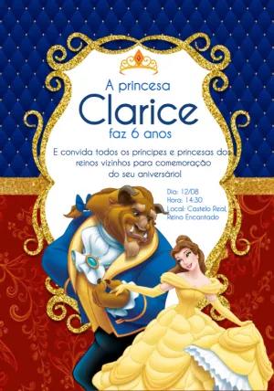 Convite Aniversário A Bela e a Fera para Editar Online
