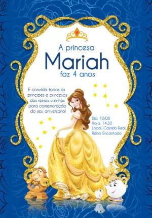 Convite de Aniversário da Bela e a Fera para Editar Online