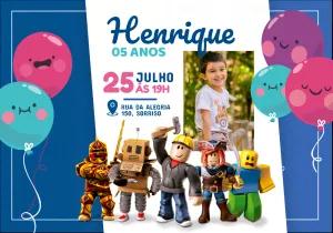 Convite de Aniversário Roblox com Foto para Editar Online