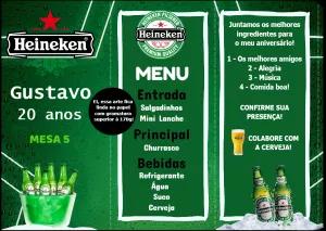 Menu de Aniversário Tema Cerveja Heineken para Editar Online
