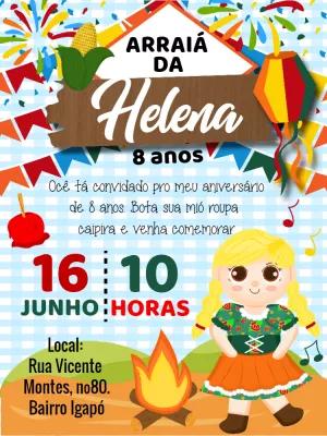Convite de Aniversário Festa Junina Menina para Editar Online