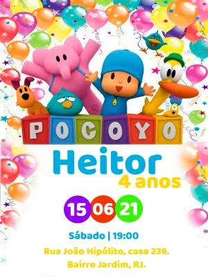 Convite Aniversário Pocoyo com Personagens para Editar Online