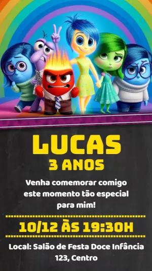 Convite Aniversário Divertida Mente com Personagens para Editar