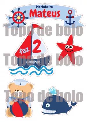Topo de Bolo Ursinho Marinheiro para Aniversário para Editar