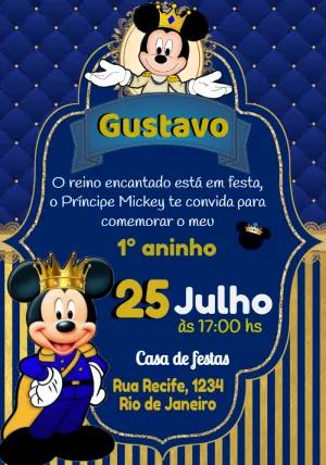 Convite Aniversário Mickey Realeza para Editar Online