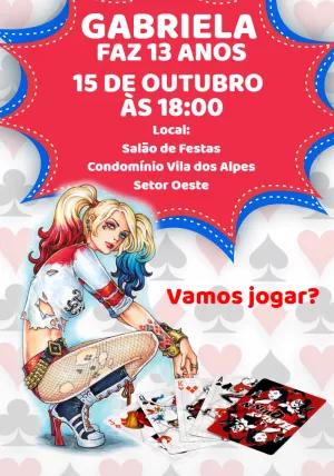 Convite de Aniversário Arlequina para Editar Online