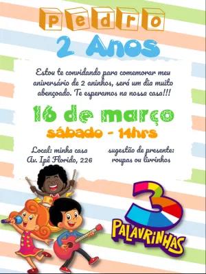Convite de Aniversário 3 Palavrinhas Editável Online