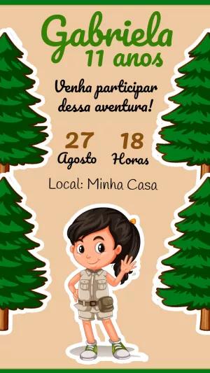 Convite de Aniversário Acampamento Escoteira para Editar Online