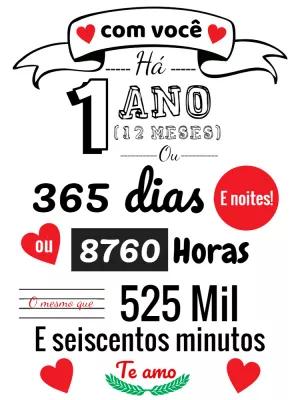 Arte Quadro 1 Ano de Namoro Editável para Imprimir
