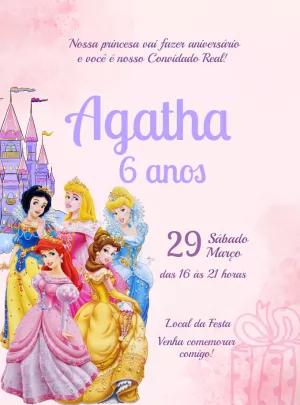Convite Aniversário Princesas Disney Editável Online