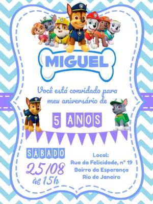 Convite de Aniversário Patrulha Canina com Personagens para Editar
