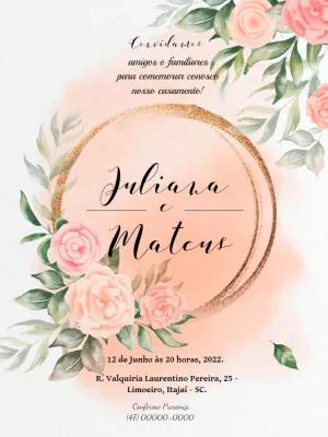 Convite de Casamento Floral com Aquarela para Editar Online