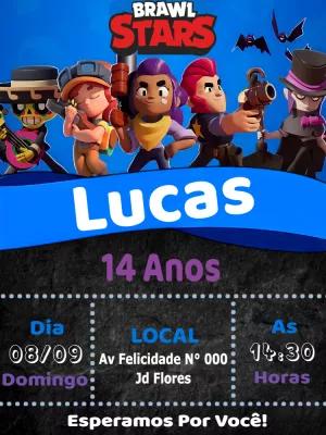 Convite Aniversário Brawl Stars com Personagens para Editar