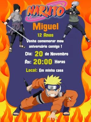 Convite de Aniversário Naruto com Sasuke e Kakashi para Editar