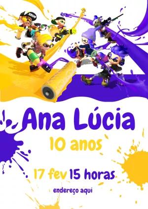 Convite de Aniversário Splatoon com Personagens para Editar Online