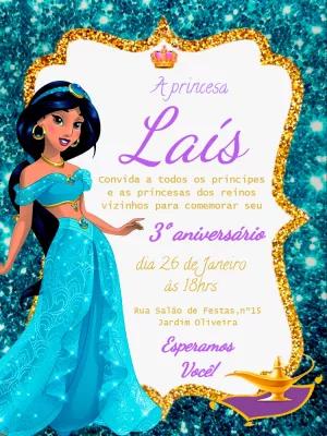 Convite de Aniversário Jasmine Princesa para Editar Online