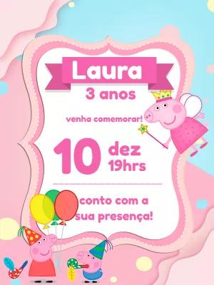 Convite de Aniversário Peppa Pig Rosa para Editar Online