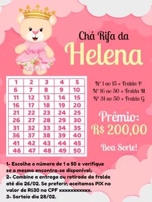 Convite Chá Rifa Ursinha Princesa para Editar Online
