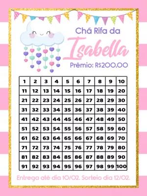 Chá Rifa Chuva de Amor com Nuvem Fofa para Editar e Imprimir