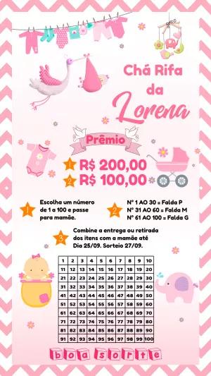Chá Rifa de Menina Cegonha e Varal Editável Online