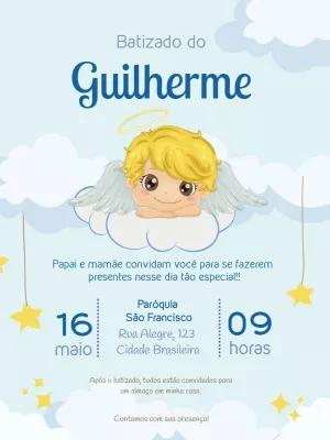 Convite de Batizado Anjinho Menino para Editar Online