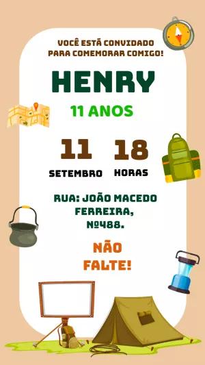 Convite Aniversário Acampamento Escoteiro para Editar Online