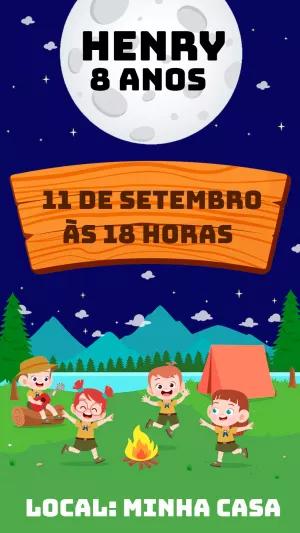 Convite Aniversário Escoteiros Acampamento para Editar Online