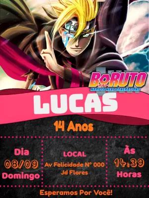 Convite de Aniversário Boruto Editável Online para Imprimir