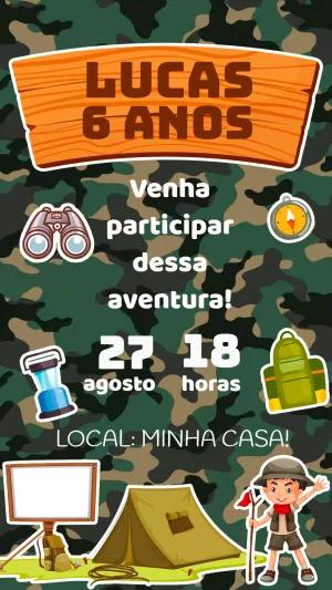 Convite Aniversário Escoteiros Acampamento para Editar Online