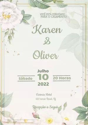 Convite de Casamento Floral com Rosas Brancas para Editar Online