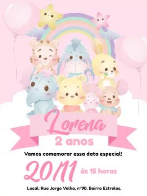 Convite Aniversário Ursinho Pooh Baby para Editar Online