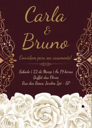Convite de Casamento Rosas Brancas e Dourado para Editar Online
