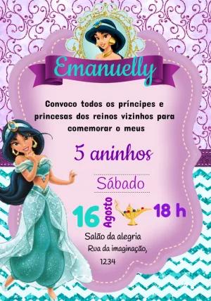 Convite de Aniversário Jasmine Princesa para Editar Online