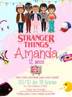 Convite Aniversário Stranger Things com Personagens para Editar
