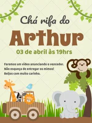 Convite Chá Rifa Safari com Animais para Editar Online