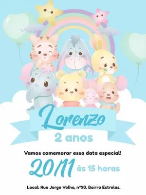Convite Aniversário Ursinho Pooh Baby para Editar Online
