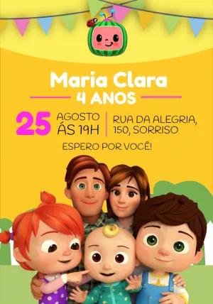 Convite de Aniversário Cocomelon para Editar Online