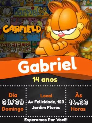 Convite de Aniversário Garfield para Editar Online