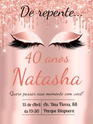 Convite Aniversário Rosê Gold Glitter e Cílios para Editar