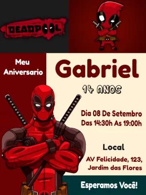Convite Aniversário Deadpool com Personagem para Editar
