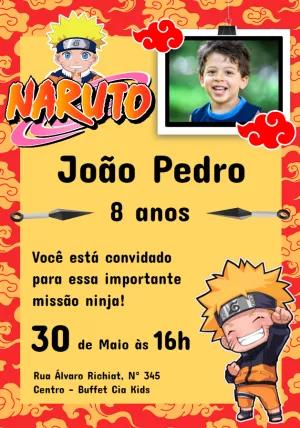 Convite Aniversário Naruto Chibi com Foto para Editar Online