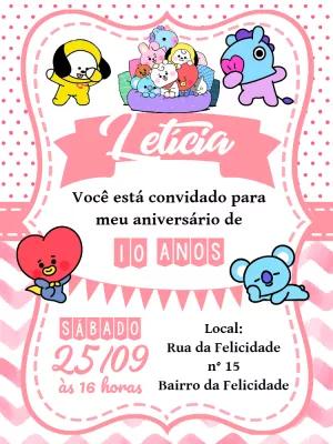 Convite de Aniversário BT21 para Editar Online
