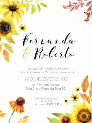 Convite de Casamento Girassol Rústico para Editar Online